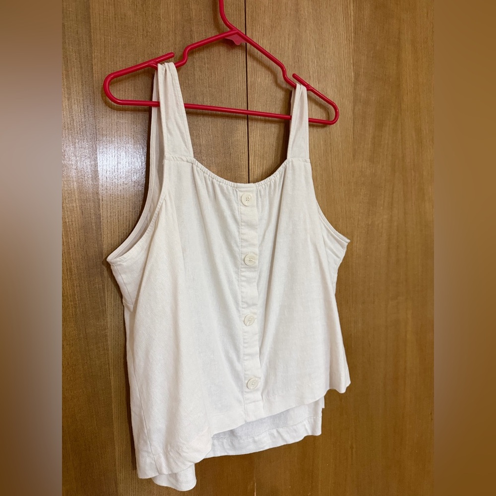 AVA & VIV Linen Blend Tank Top 1X Ivory Button Back